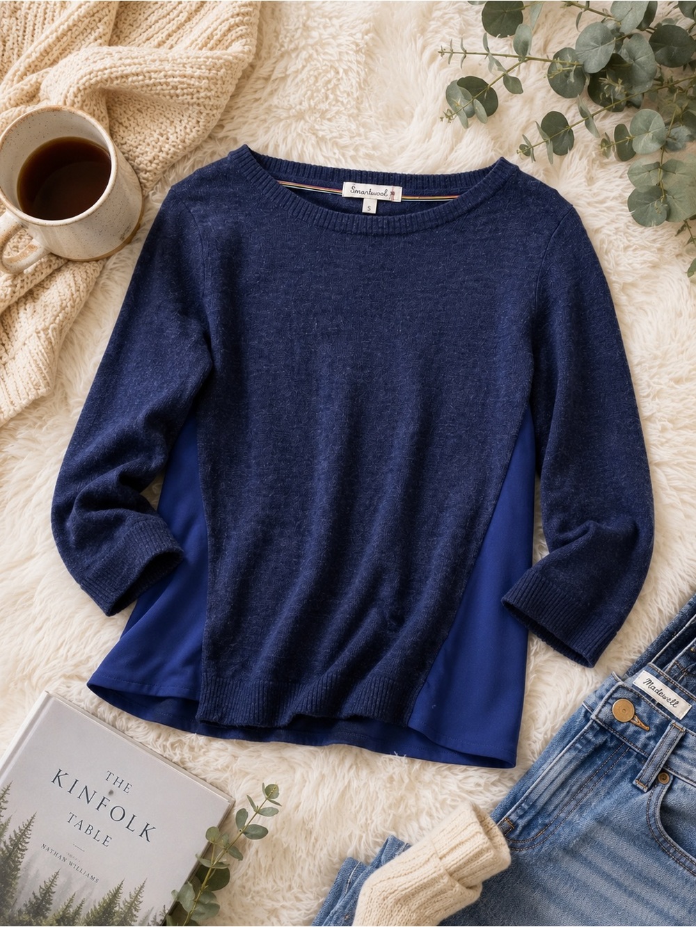 Smartwool Palisade Trail Navy Merino Wool Blend Lightweight Sweater Small